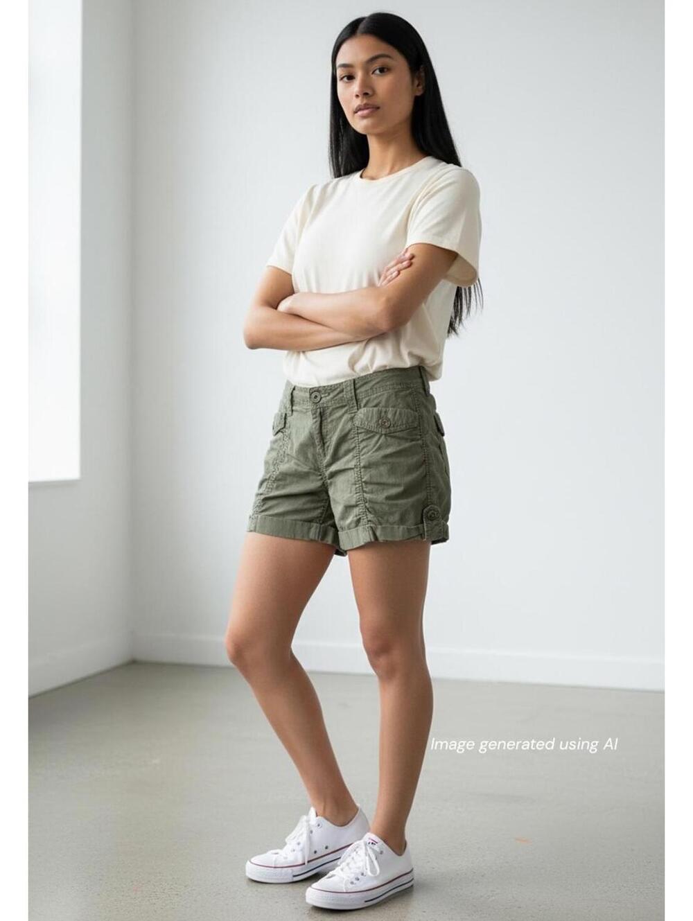 Bongo Women's Olive Green Ruched Cargo Shorts Retro Y2K - Size 11